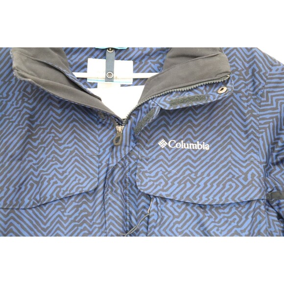 Columbia Jacket Mens Medium Blue Striped Omni‎ Heat Omni Tech Interchange Hooded - Picture 3 of 9